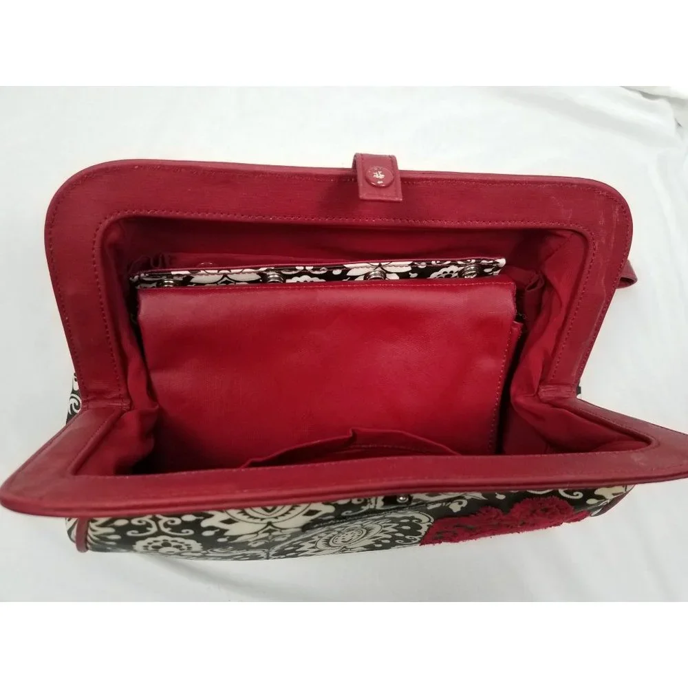 Petunia Pickle Bottom Black & Red Damask Print Satchel Diaper Bag
